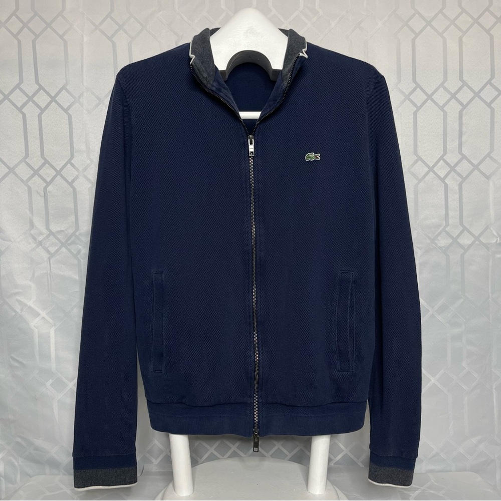 Lacoste Full Zip Piqué Knit Bomber Jacket Navy Blue / US L